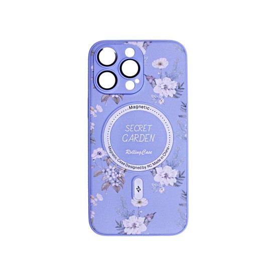 Flower Design Magnetic Case for Apple iPhone 14 Pro Purple